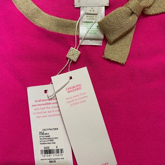 Lilly Pulitzer NWT Girls Hot Pink Sweater Dress Size Small (4-5) - Picture 4 of 5